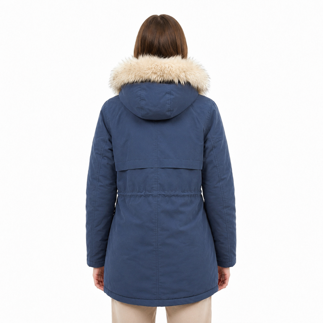 Ladies jacket 100% polyester with hoodie & fur
